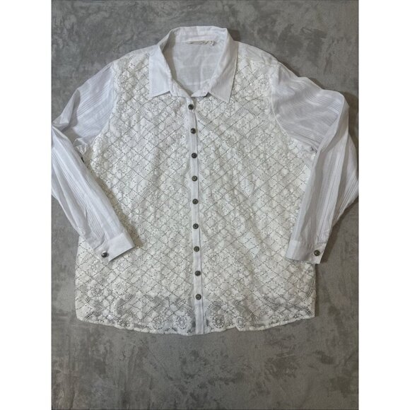 Women’s Soft Surroundings Button Up Blouse embroidered beaded White Plus 3X - Picture 1 of 14